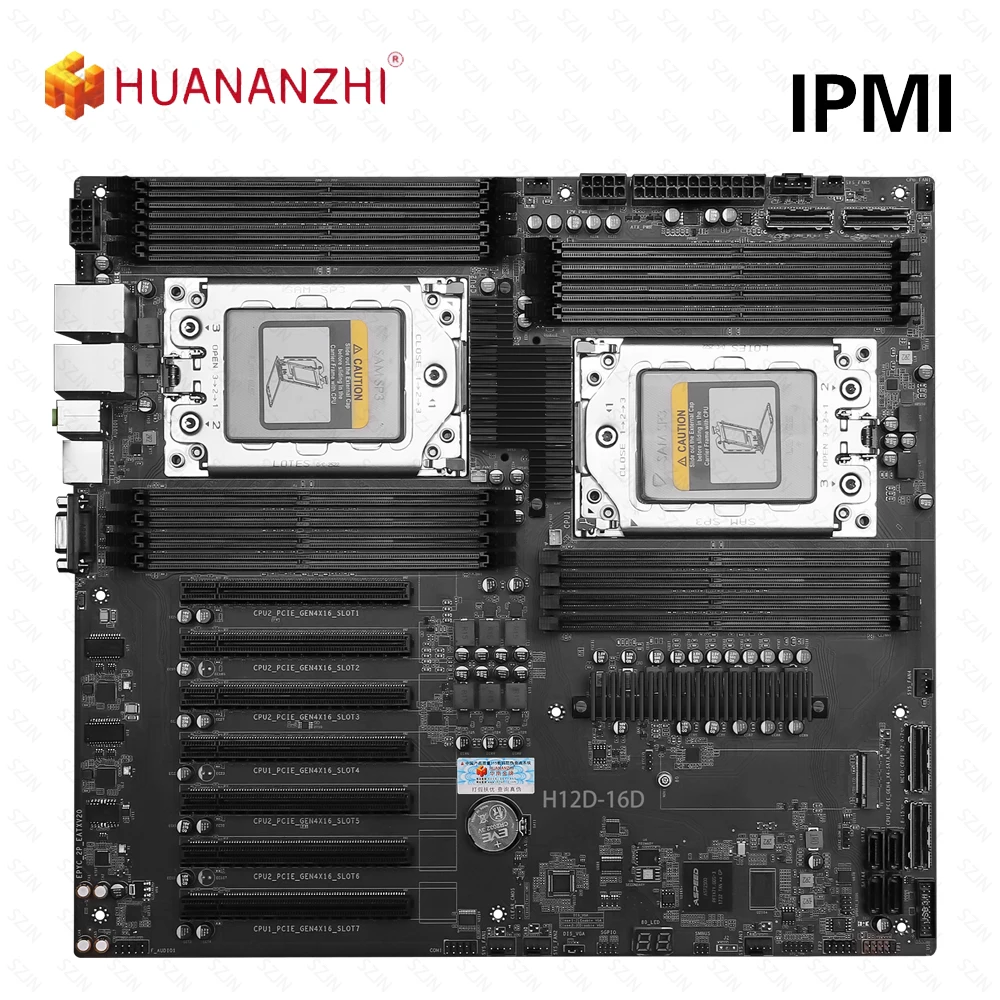 Placa Base HUANANZHI H12D 16D Compatible con IPMI, CPU AMD EPYC Serie 7002 7003, 16 Ranuras de Memoria, Red Dual de 2.5G, Placa Base para Servidor