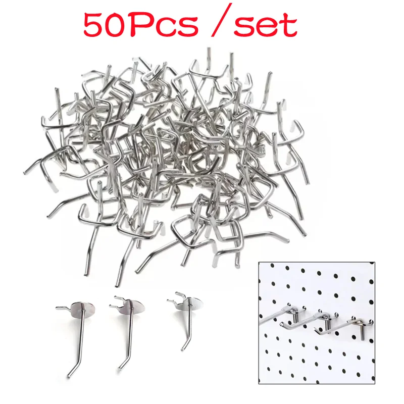 50Pcs Durable Metal Perforated Panel Holder Retail Shop Peg Display Hooks Goods Shelf Storage Racks Display Hanging Set
