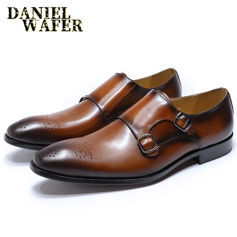 Luxury Mens Casual Shoes Elegant Office Business Wedding Dress Formal Shoe Comfortable Double Monk Strap Slip on Loafers for Men