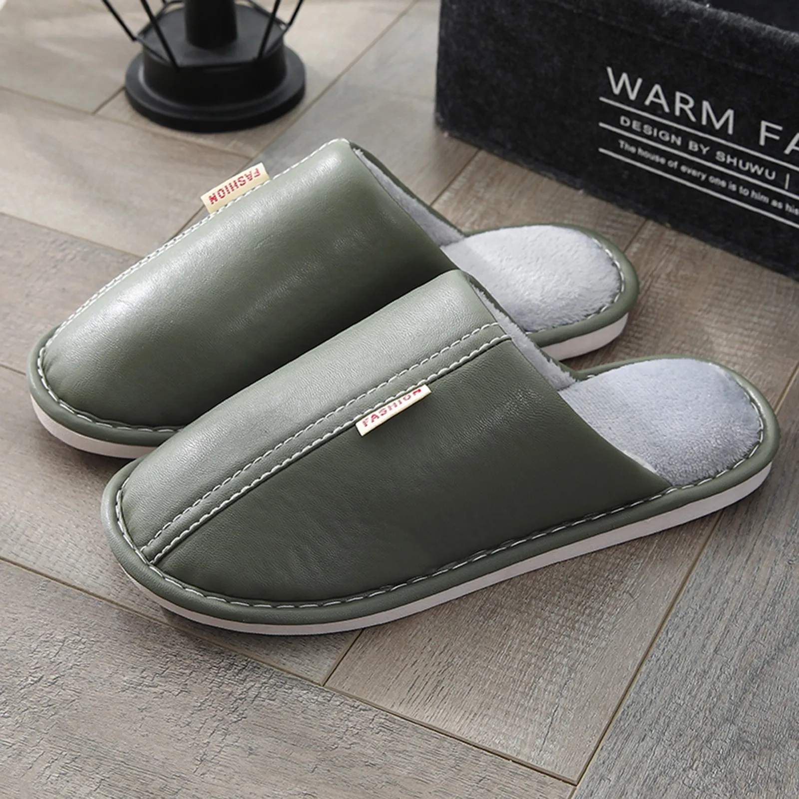 Cotton Slippers Couple Men Women Indoor Floor Anti-slip Warm Home Use Autumn Winter Leather Artificial Leather Casual Style