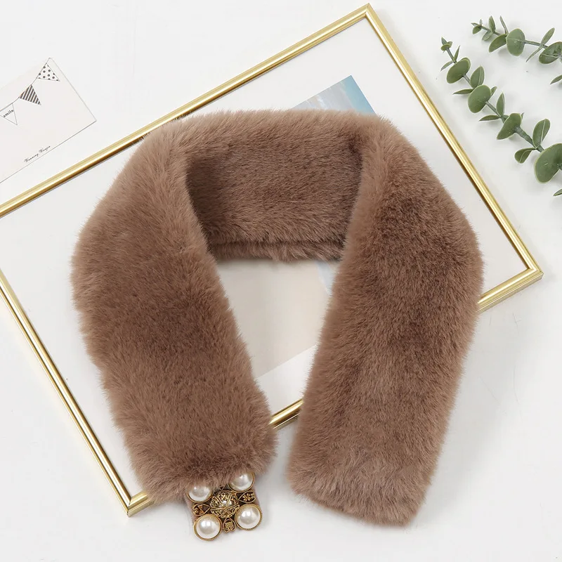 

New Winter Plush Pearl Korean Ornament Scarf Solid Color Plush Scarf Factory Direct Sales