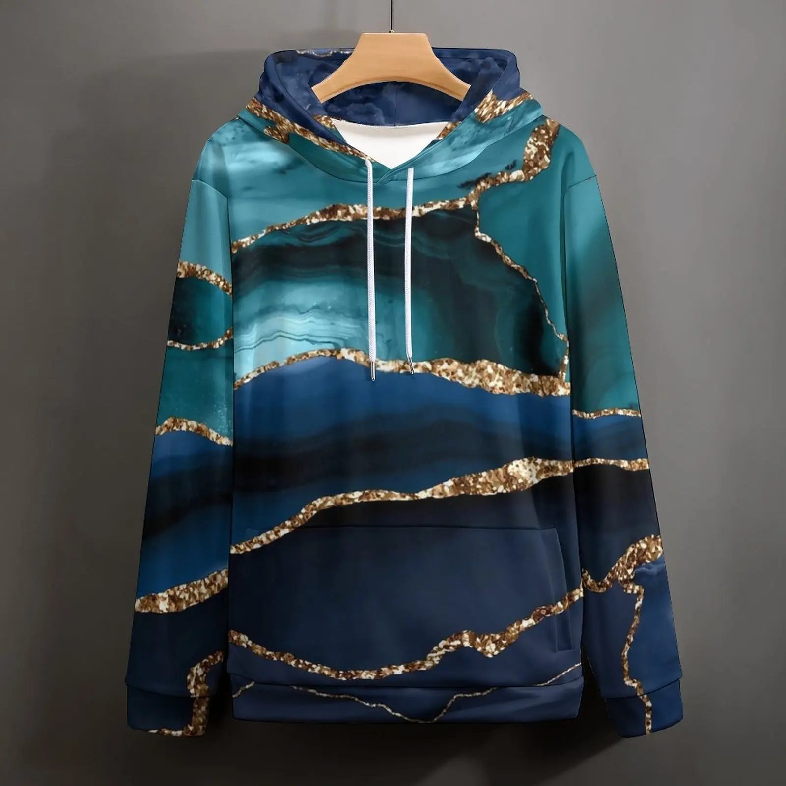 Sudaderas con capucha informales de mármol azul, manga larga, Sudadera con capucha líquida abstracta, elegante Sudadera con capucha, ropa de gran tamaño con gráfico clásico, otoño