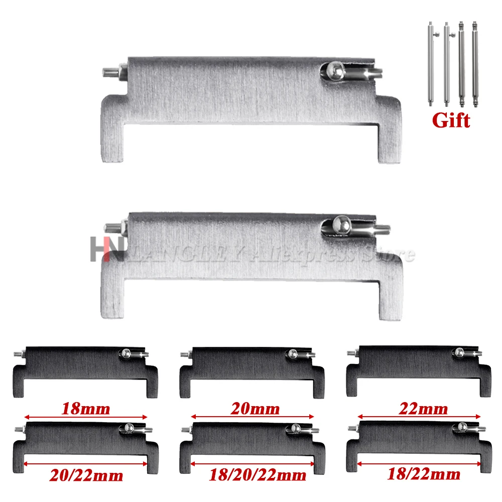 1 Pair Watch Strap Adapter 18mm to 20mm 22mm, 20mm to 18/20/22mm, 22mm to 22mm Quick Release Pins Connectors Watch Band Accessor