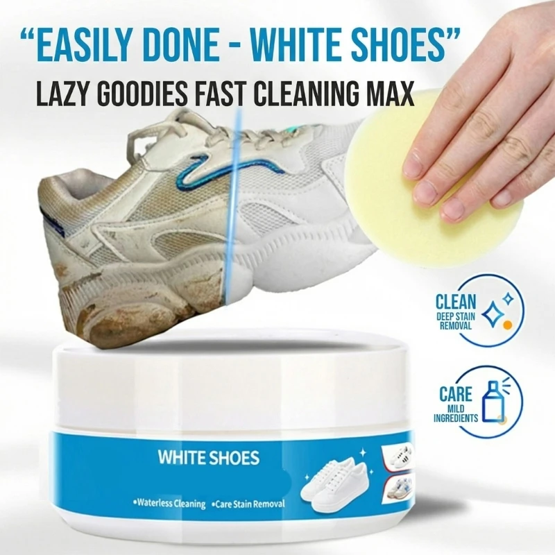 White Shoe Cleaner Cream, Multipurpose None Wash Stable Comes with Sponge Removes Smudges, White Shoes Clean Creams N84C