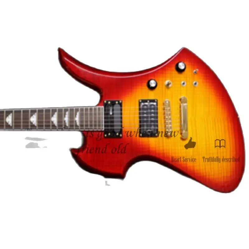 Cherry Sunburst Electric Guitar Bu Guitar Mahogany Neck Though Body Fixed Bridge Active Battery Gold Tuners 24 Frets