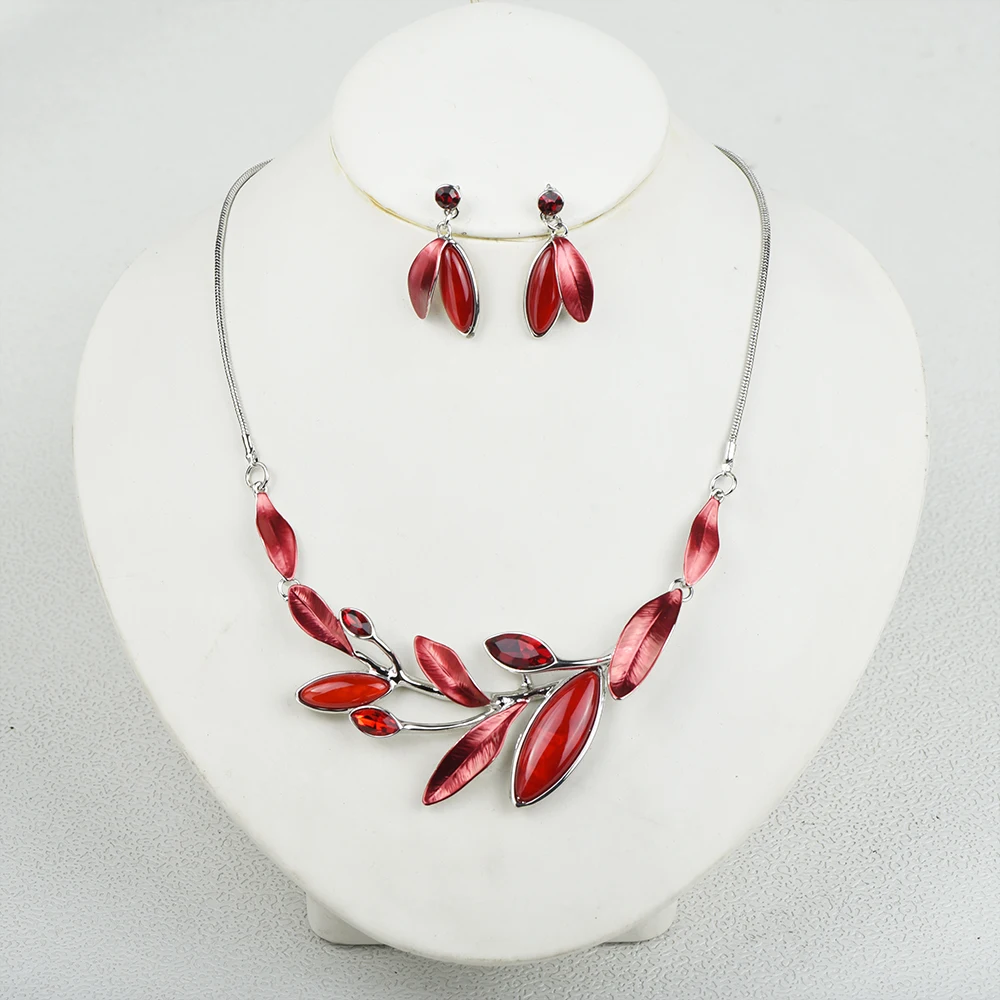 

ICEYY рубиновые стразы цветные листья колье серьги ювелирные изделия свадебные женские аксессуары
