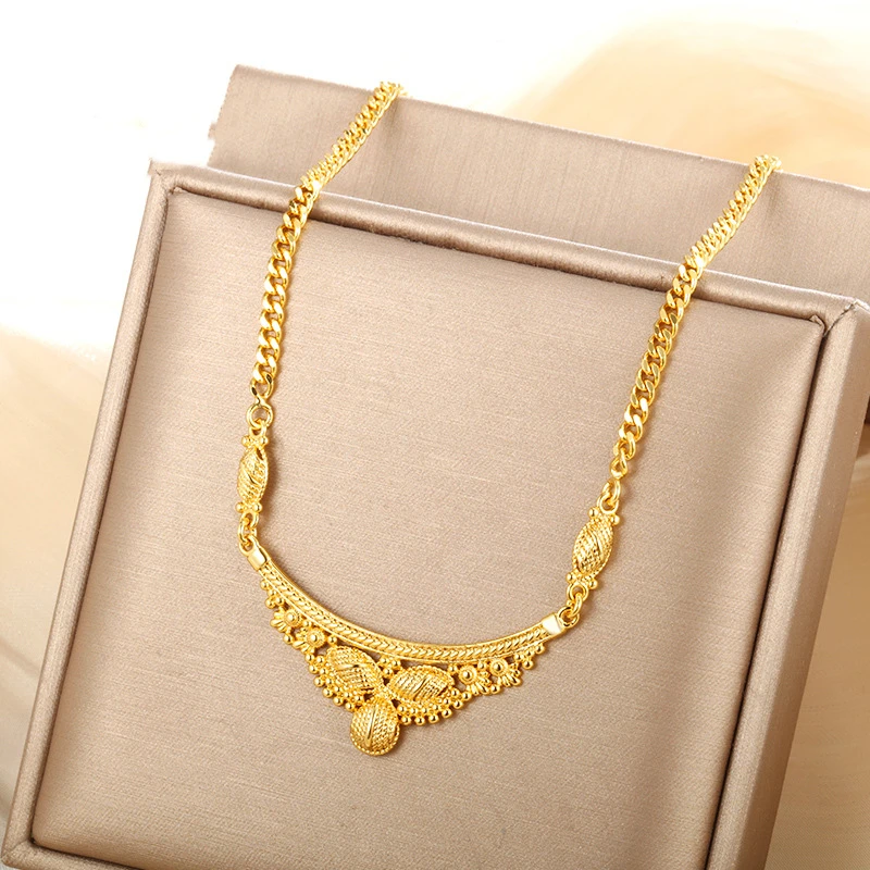 

24K real gold Dubai color bridal necklace female au9999 Fashion vintage senior sense collars female