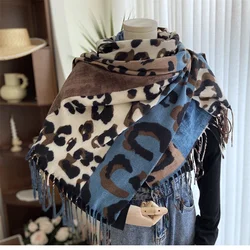 Stylish Faux Fur Leopard Print Wrap Shawl - Wraps & Pashminas - Soft, Warm, and Trendy Long Scarf with Fringe For Women Cashmere