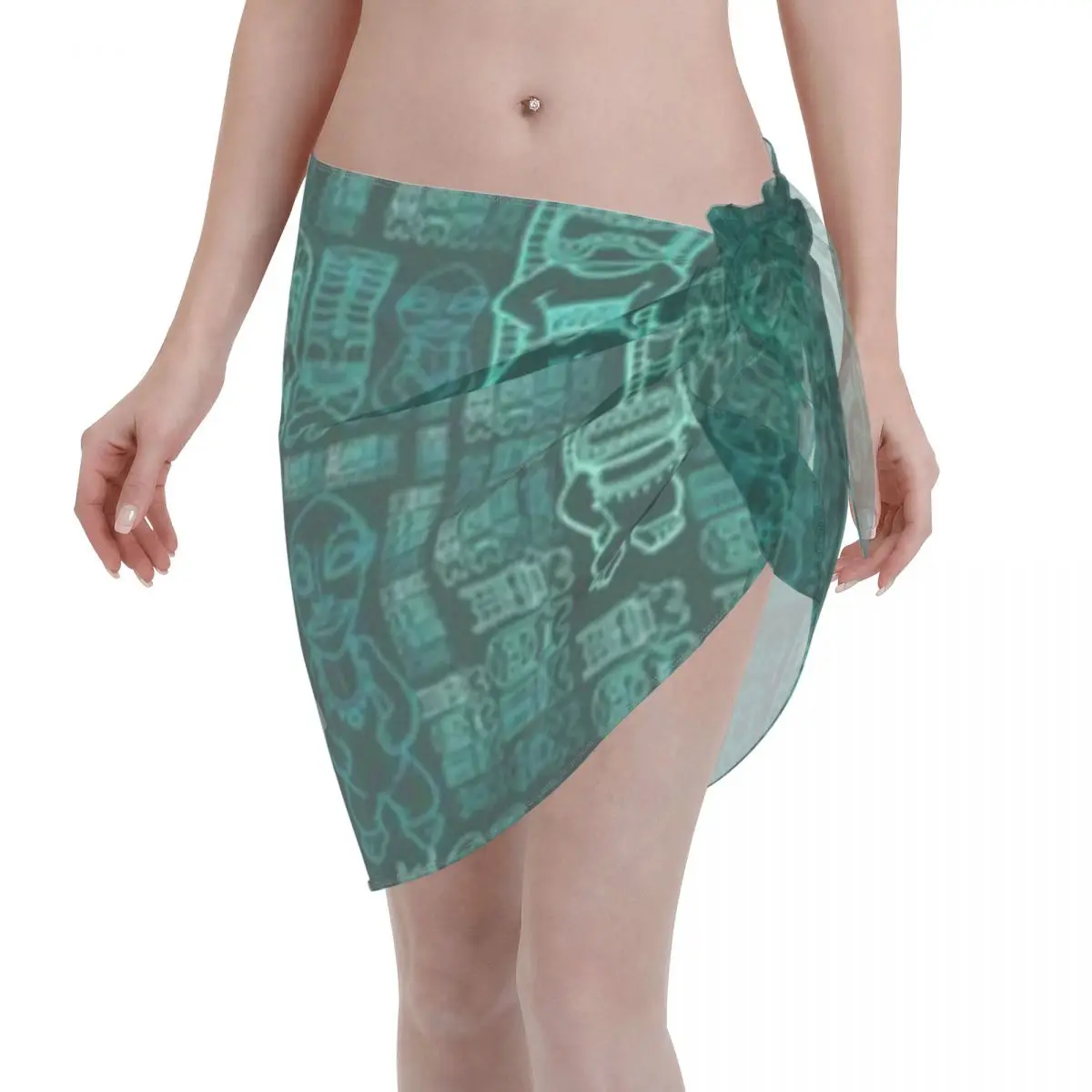 

Promotion Tiki Stacks Teal Women's Beach Wrap SkirtBeach Bonfire Night Wear Open Front Wrap