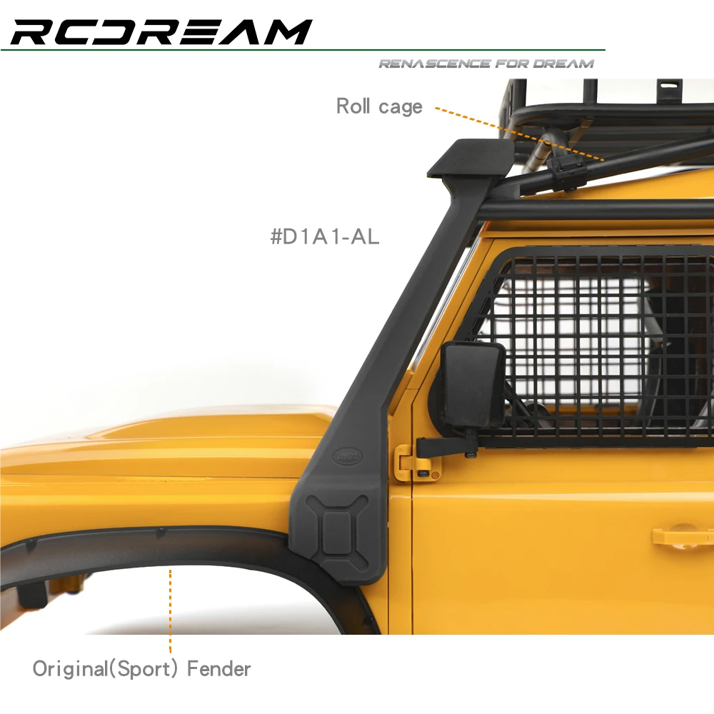 RCDream 1/10 Snorkel #A #B Mounted on Body with Roll Cage for Wild-Defender RD110 RD90 RD130 Body Upgrade #D1A1-AR/AL D1A1-BR/BL