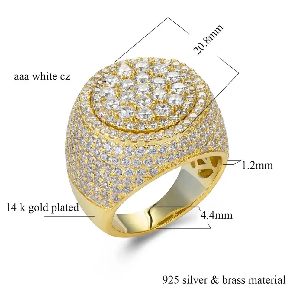 VANAXIN Round Rings for Men Women Iced Out CZ Zircon Paved Hip Hip Jewelry Brass Material Fashion Gift Gold Color Party Gift