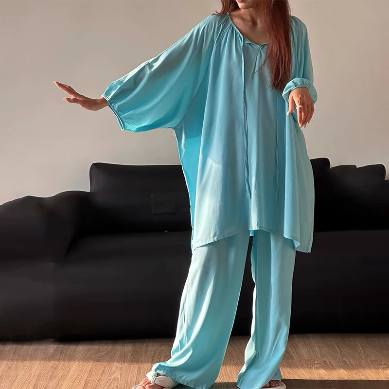 Set completo da casa casual ampio, girocollo da donna primaverile e autunnale, può essere indossato come pigiama in due pezzi