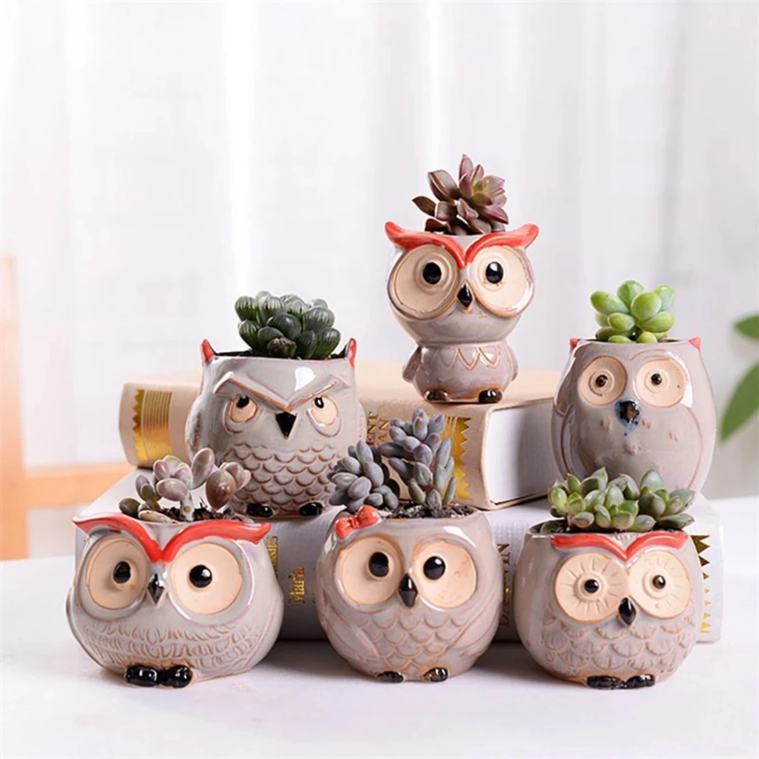 Miniature Model Cute Owl Ceramic Flowerpots Succulent Flower Pot Planter Garden Supplies Decoration Desktop Decorations