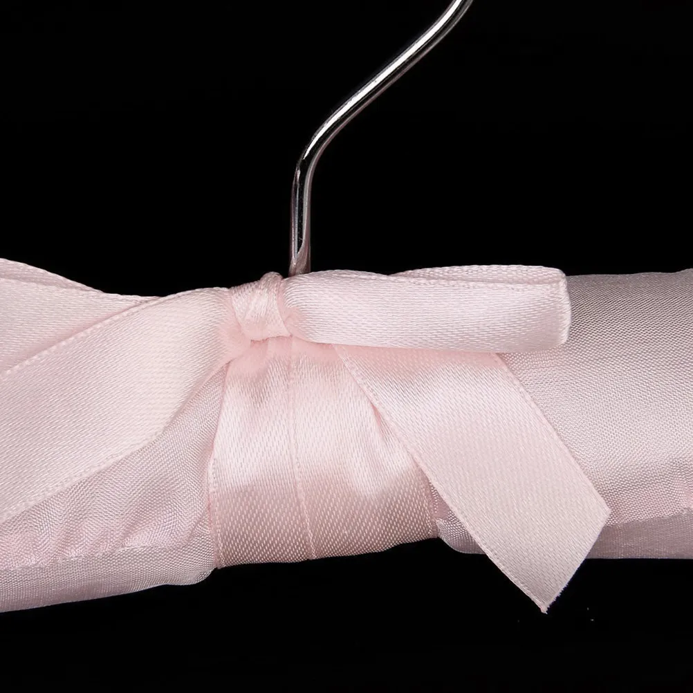 5Pcs Satin Padded Clothes Hangers Pink Smooth Sponge Core Chrome Hook for Delicate Sleeveless Clothing Wrinkle-Free Wardrobe