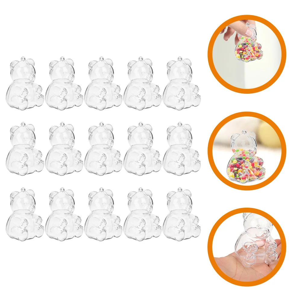

15pcs Candy Party Favors Transparent Bear Shaped Treat Containers Wedding Birthday Shower Small Gift Clear Snacks Packing