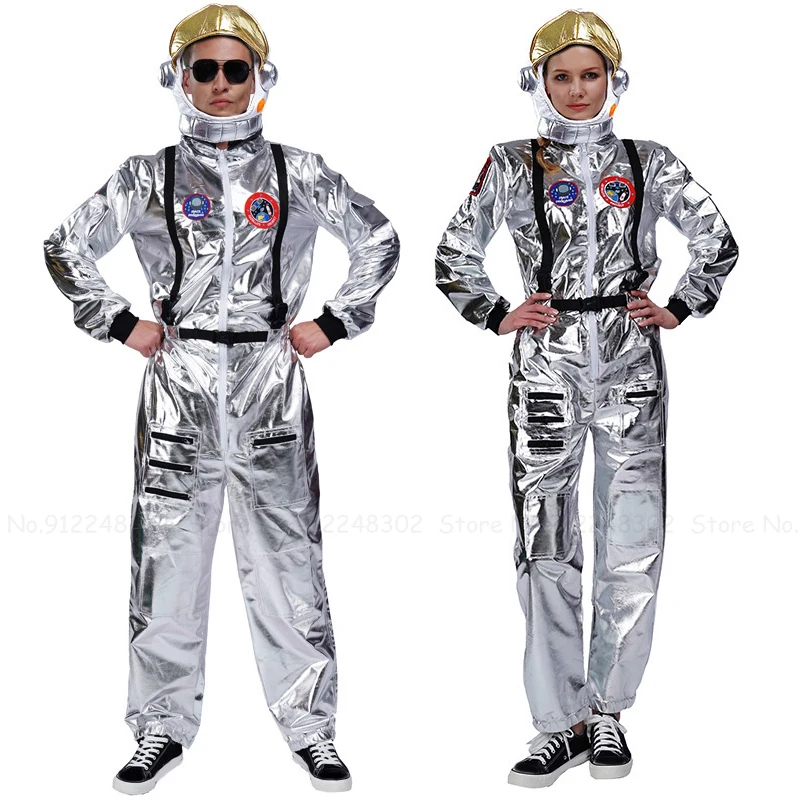 

Men Women Couples Astronaut Uniform Jumpsuit Costumes Halloween Carnival Party Space Pilot Flight Cosplay Bodysuit Fancy Clothes