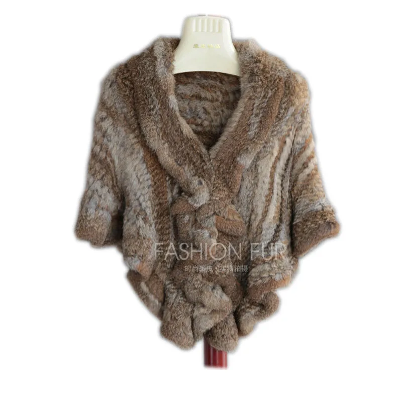 7COLORS Produkt prawdziwe futro królika peleryna z dzianiny ruffle hem rex królik futro peleryna peleryna damska prawdziwe futro z dzianiny peleryna szal Wrap
