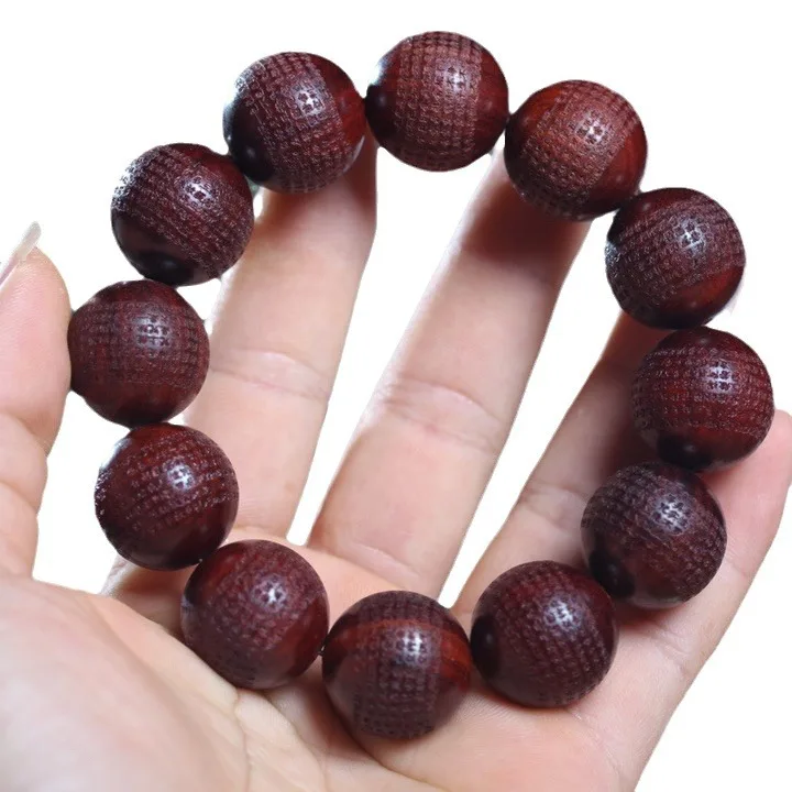 Natural Small Leaf Red Sandalwood Carved Vajra Heart Sutra Bracelet 2.0 Blood Sandalwood Beads Men Women Prayer Jewelry