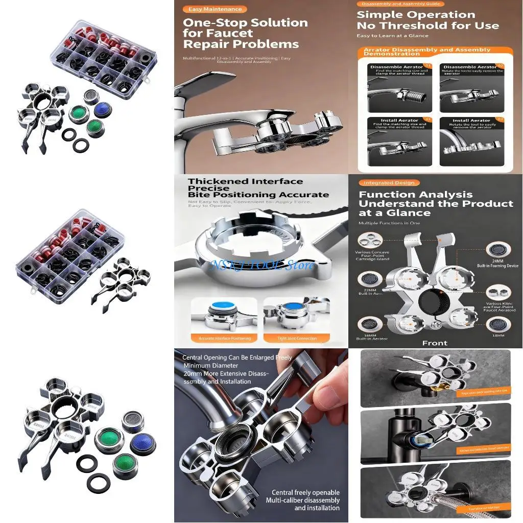 

L8RC Integrated Faucet Tool Easy to Use Faucet Installation Wrench for Aerator Disassembly & Assembly in Various Applications