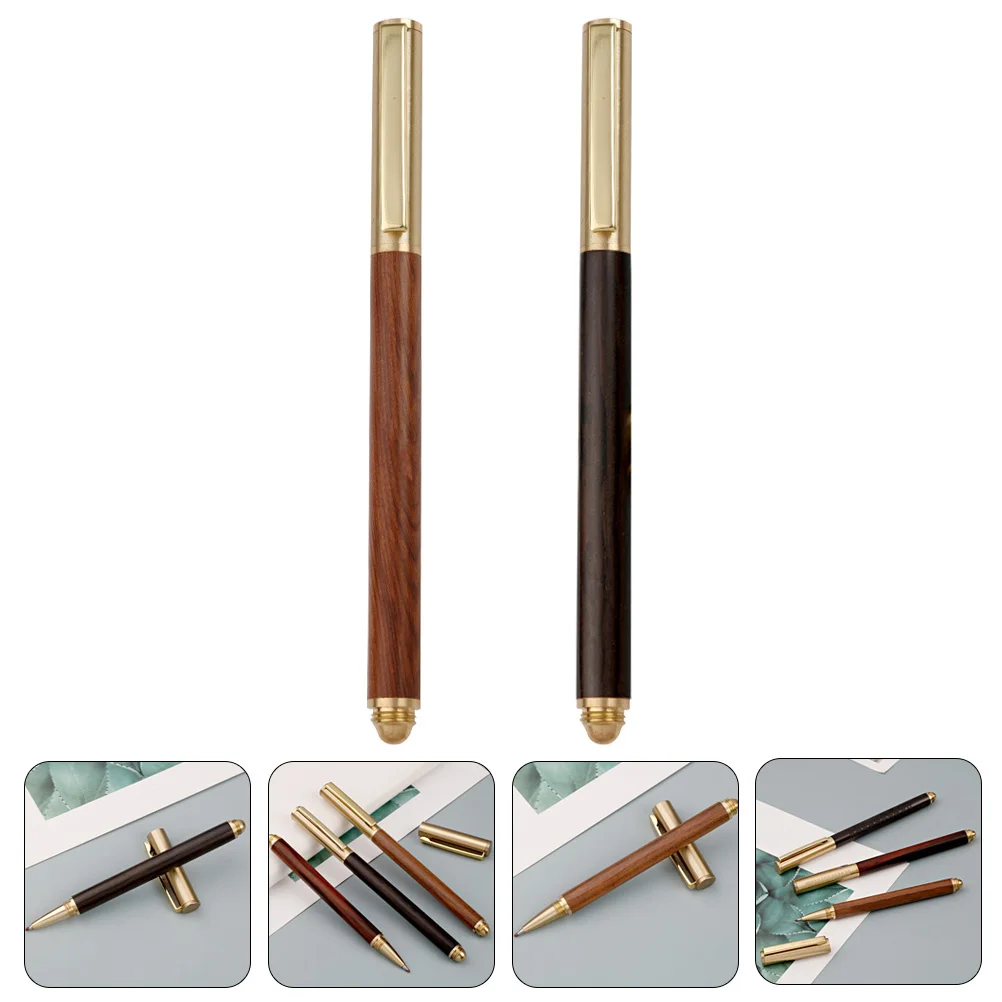 

2Pcs Multi-Function Writing Pens with Clip Wooden Brass Gel Office Sign Pen Smooth Daily Use Sign Pens