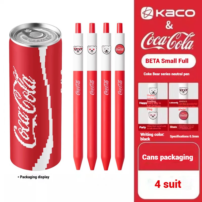 

Гелевая ручка KACO Coca-Cola Kawaii, 4 шт., креативная, легко вытягиваемая, дизайн, большая емкость, стиль для письма, школьные и офисные принадлежности