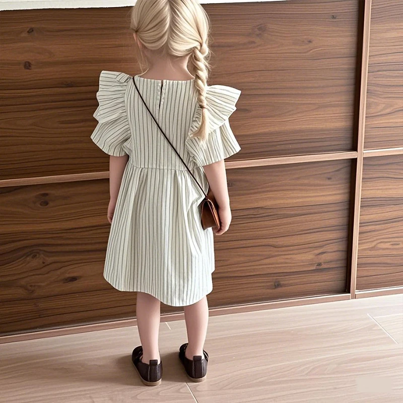 2025 Summer Thin Brother Sister Outfits Boy Children Cotton Short Sleeve T-shirt+Shorts 2pcs Girl Baby Striped Fly Sleeves Dress