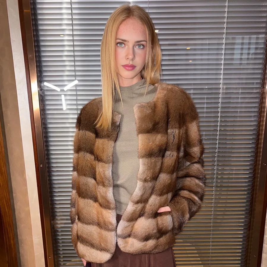 Natural Muskrat Fur Winter Women Fur Coat Women Luxury Real Fur Warm Winter Jackets