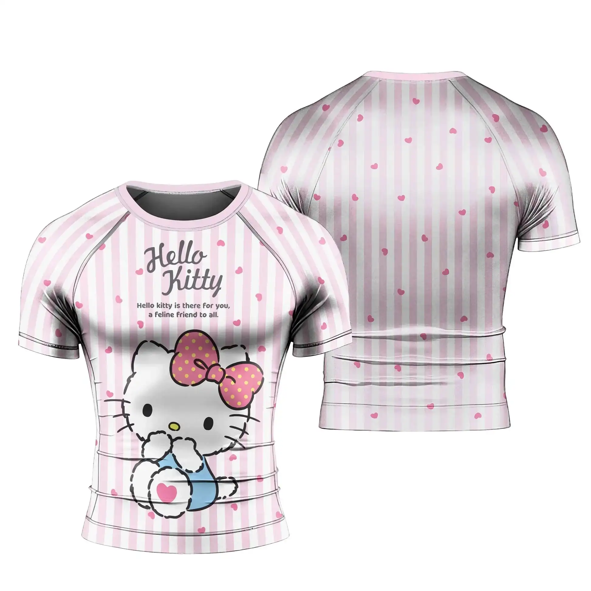 Hello Kitty Pink Black Compression Shirt Men Women Short Sleeve Rash Guard Quick Dry Athletic Gym T-Shirt
