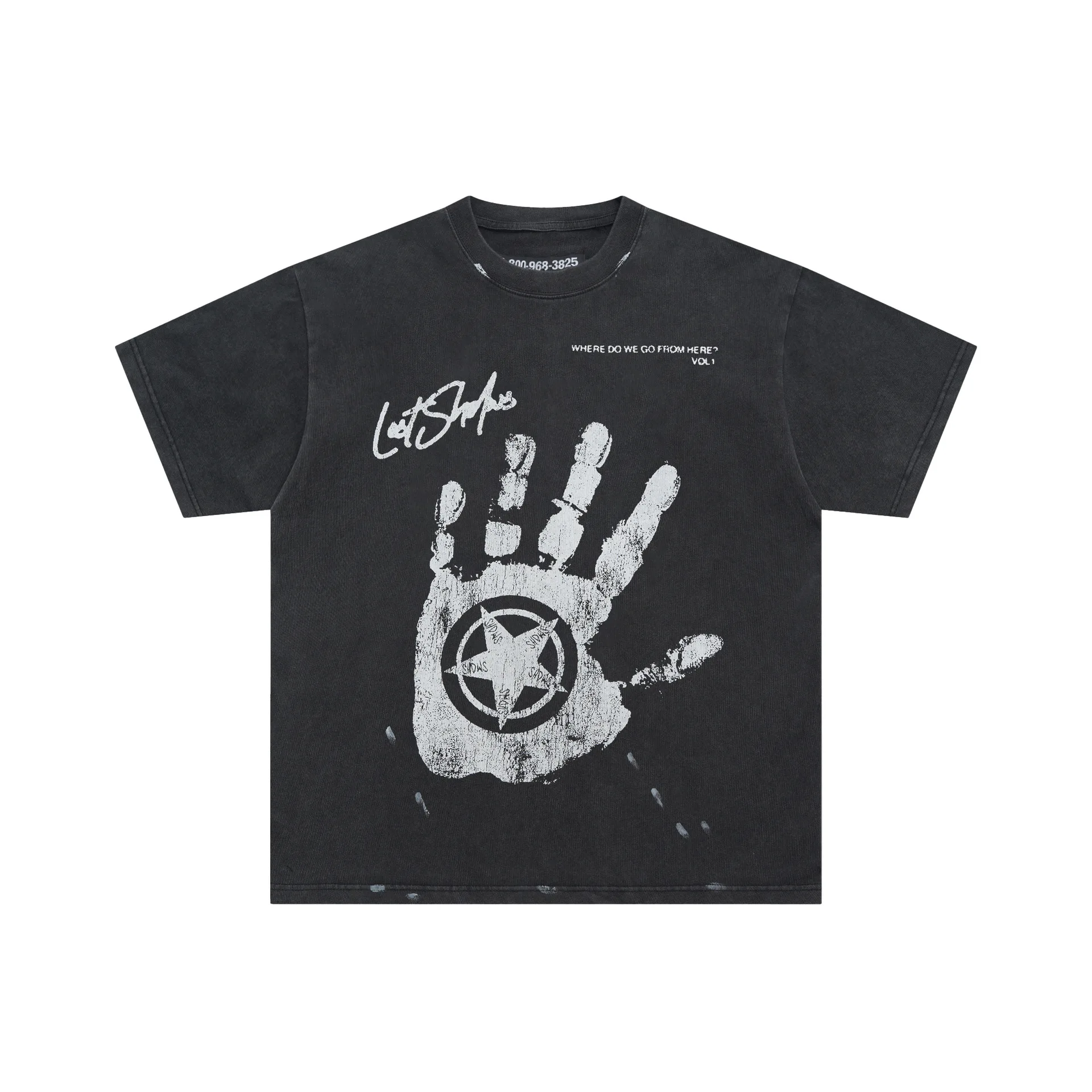 

LOSTSHDWS 2025 American Streetwear Short-Sleeve T-Shirt Unisex Versatile Graffiti Print Distressed Finish