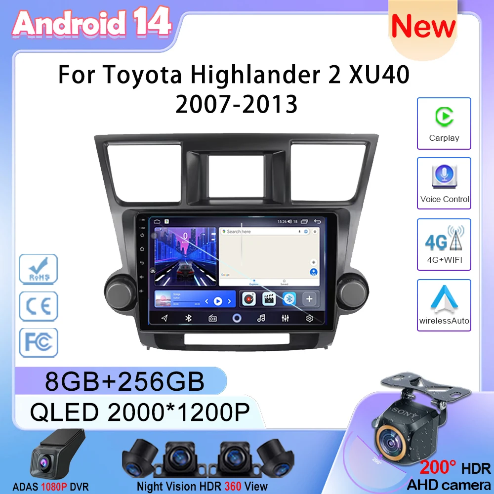 

Carplay Android 13 для Toyota Highlander 2 XU40 2007-2013 мультимедийный автомобильный плеер навигация без DVD сенсорный экран GPS стерео радио