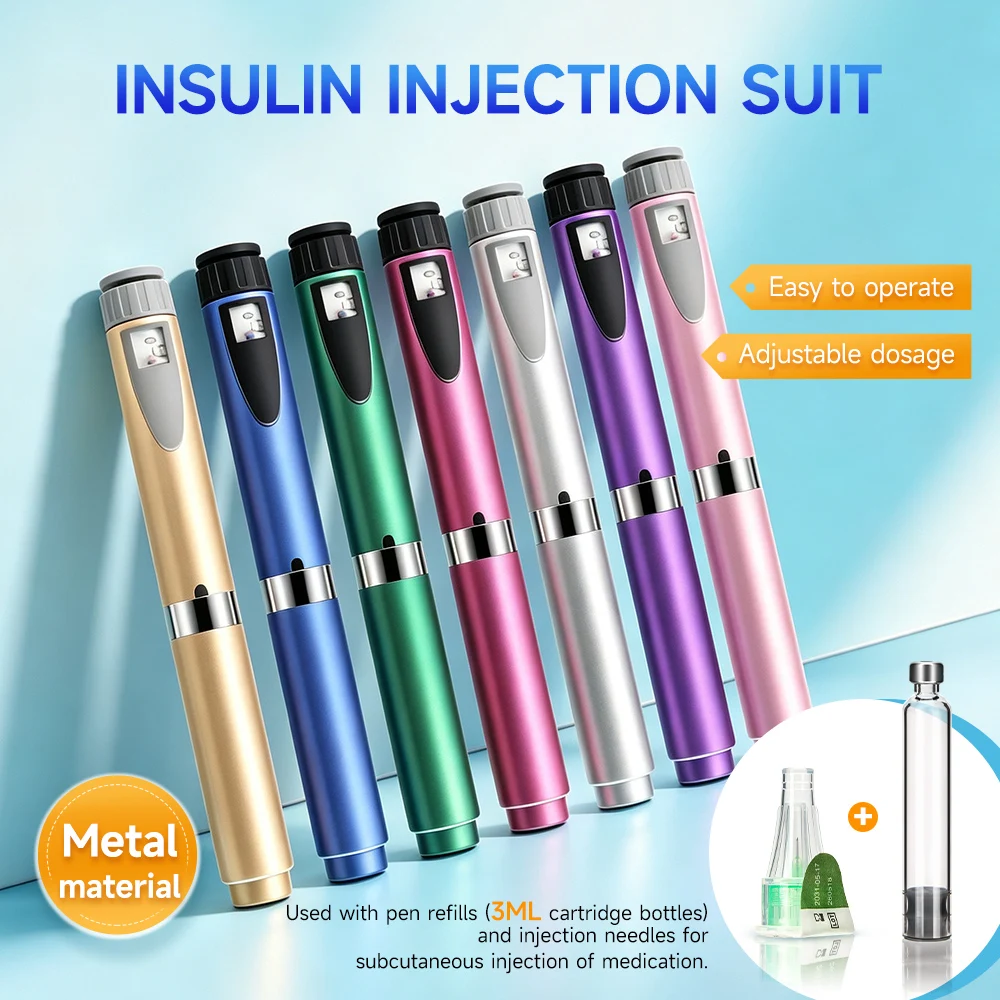 Metal Reusable Injection Pen Adjustable 3ml Cartridge Injector Portable Insulin Injection Pens Compatible with 3ml Cartridges