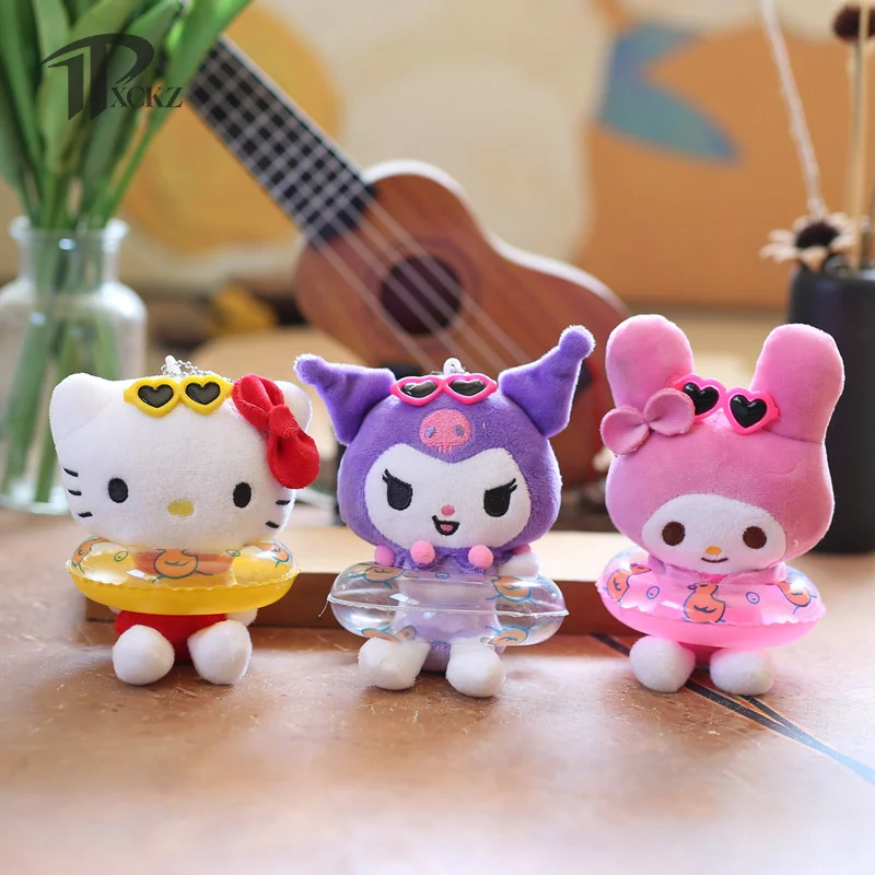 Cute Sanrio Kuromi Pendant Hello Kitty With Swim Ring Plush Stuff Toys Keychain Kawaii Accessories Backpack Hanging Ornament