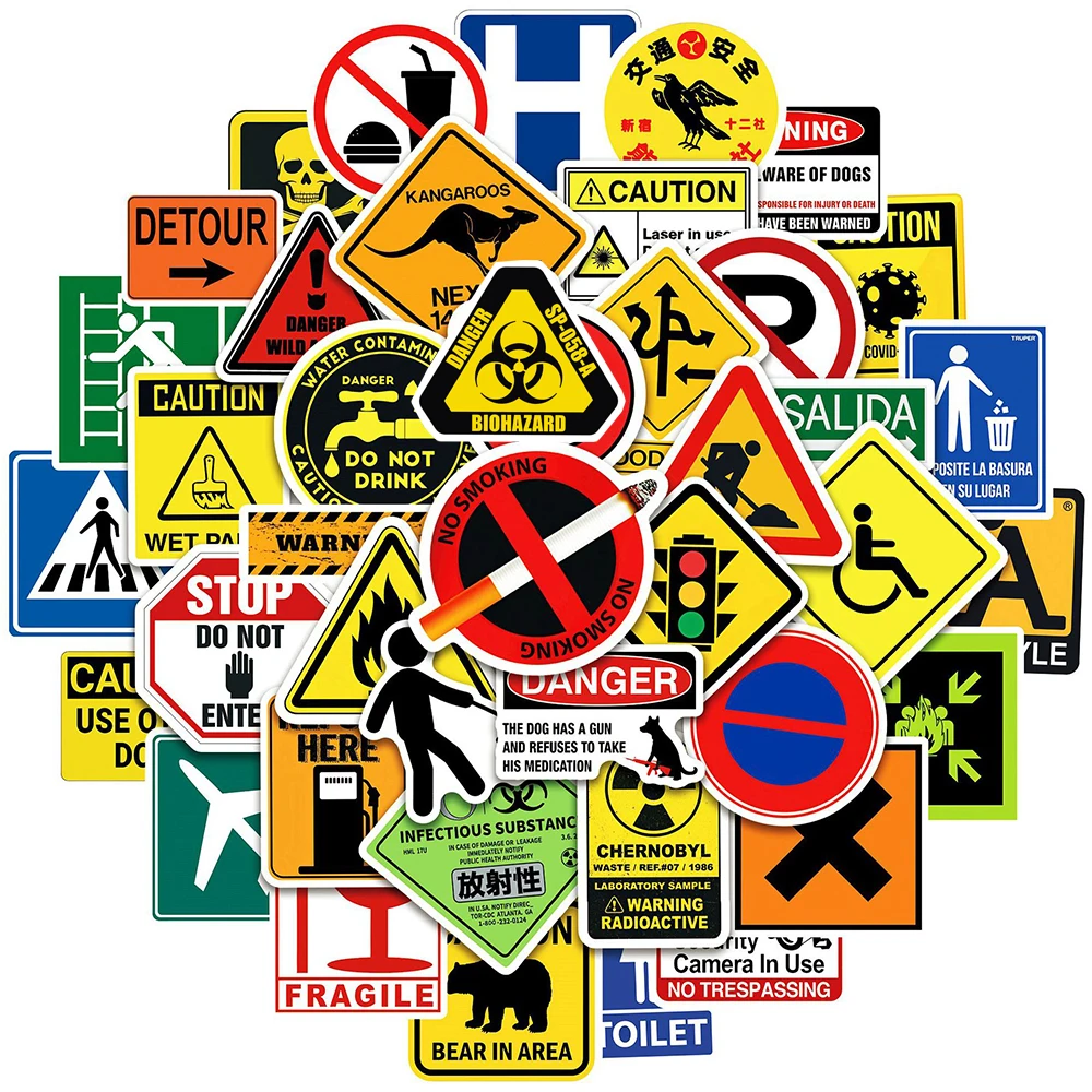 10/30/50pcs Waterproof Warning Signs Stickers Danger Banning Reminder Sticker for Wall  Window Car Motorcycle DIY Graffiti Decal