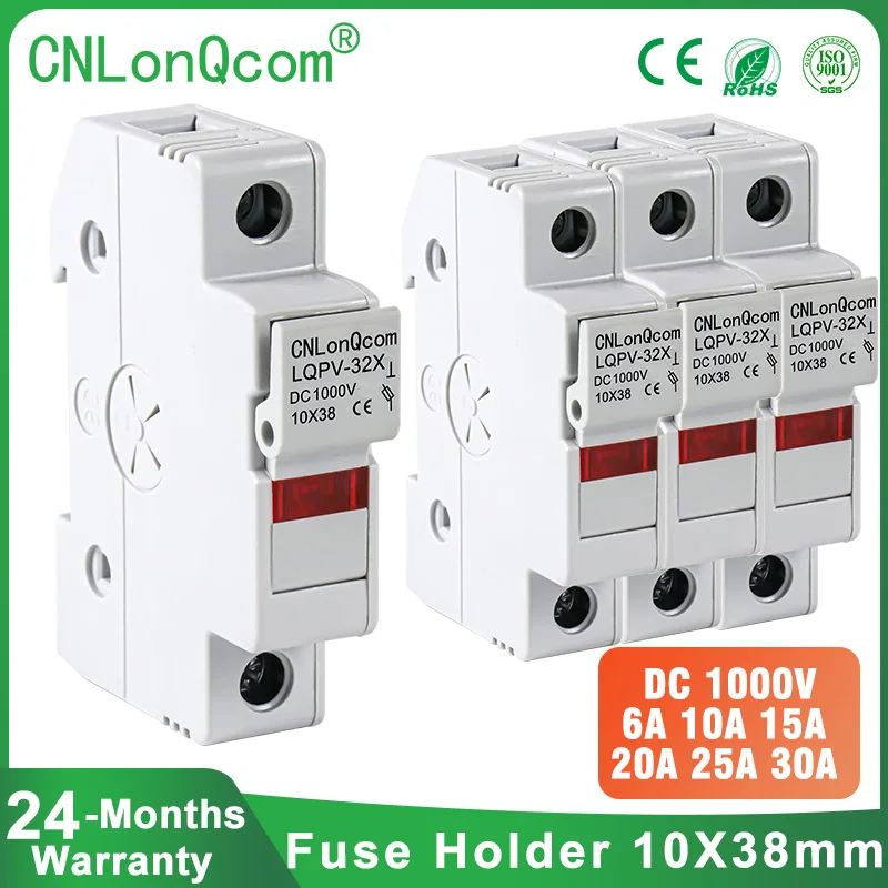 CNLonQcom DC Fuse Holder 10*38mm High Voltage Solar PV 1000V 6A-32A Base Photovoltaic System Protection Protector gpV