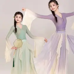 Disfraz de danza clásica, traje púrpura de Hada, vestido de práctica diaria, gasa suelta que fluye, Ropa de baile china para actuaciones en escenario