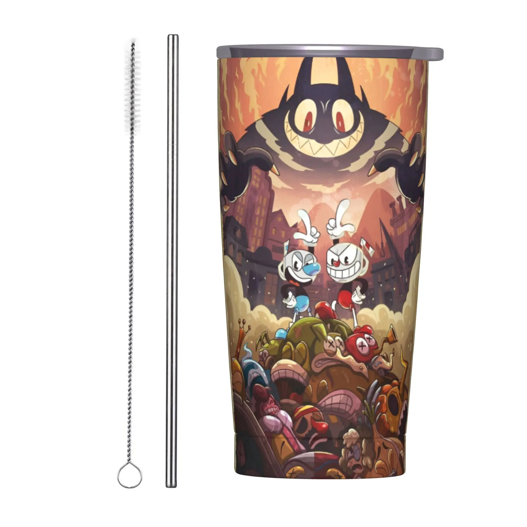 Mi Galeria Suprema Copo Térmico Isolado a Vácuo Cuphead para Jogos, Caneca de Aço Inoxidável para Smoothie e Chá, Bebidas Frias, 20oz