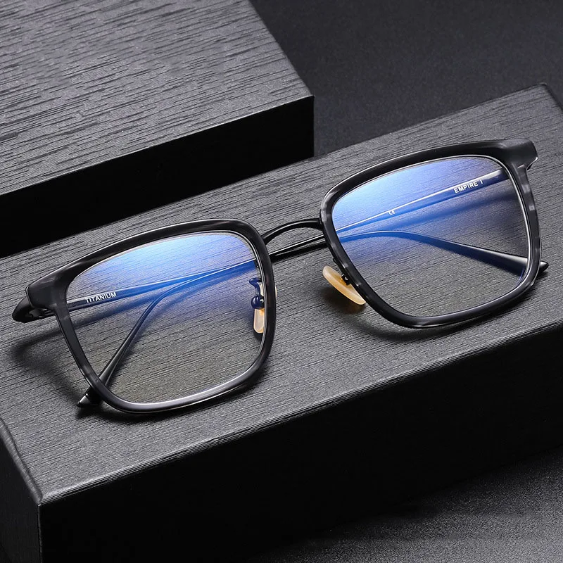 Handmade Acetate Rim Pure Titanium Leg Spectacles Men Women Big Square Glasses Frame Can Customize Myopia Multi-Focal Lenses