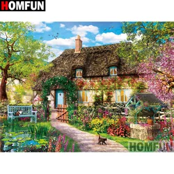 Homfun-ダイヤモンド絵画の風景のための正方形または円形のフレーム,5D刺painting,ラインストーンの写真,自分でできる,インテリアデザイン