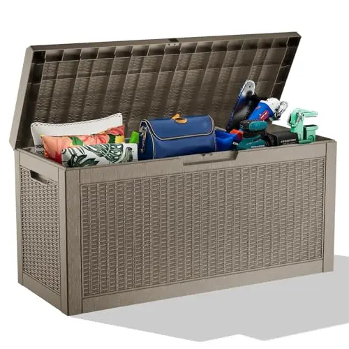 70 Gallon Outdoor Storage box Waterproof, Resin Large lockable Deck Storage Box, Waterproof Storage Containers and