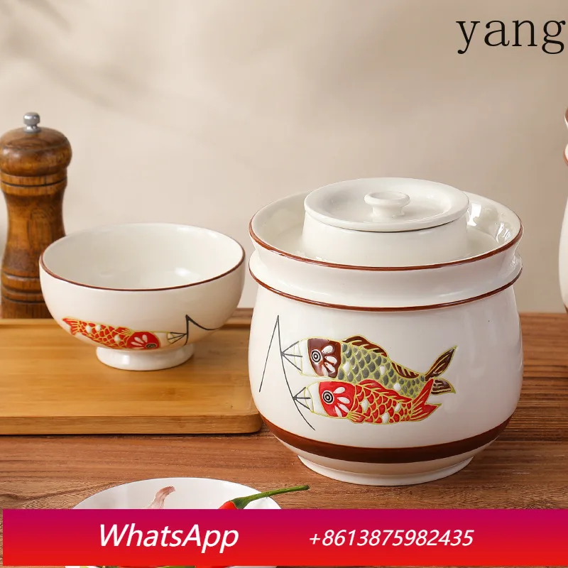 

LMM Underglaze Hand Painted Ceramic Kimchi Jar, Household Jar Sealed Storage Jar