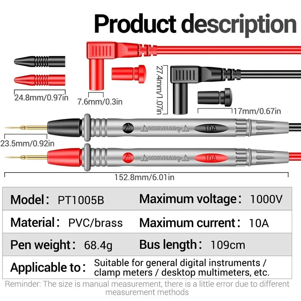 디지털 멀티미터 프로브 테스트 리드, 범용 니들 팁, 멀티 계량기 테스터 리드 프로브 와이어 펜 케이블, 1000V, 10A, 20A, 신제품