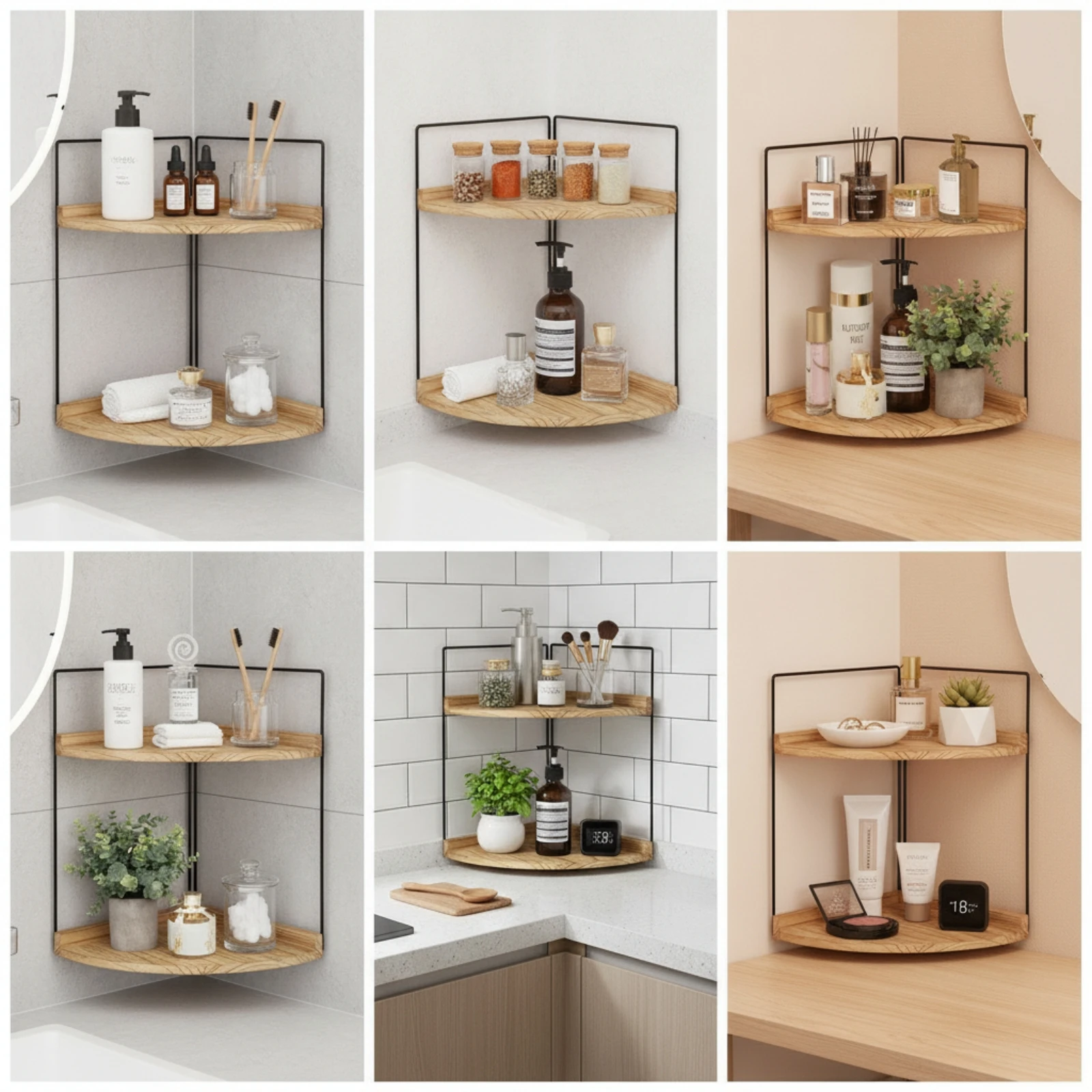 Two-Tier Corner Shelf Compact Corner Storage Shelf Multi-Purpose Open-Front for Countertop, Bathroom