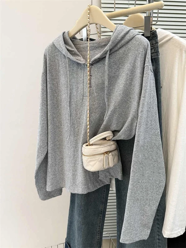 レトロアメリカン漫画フード付きロングスリーブTシャツ女性の春秋カジュアルファッショナブルなベースシャツトップトレンディなポリエステル繊維