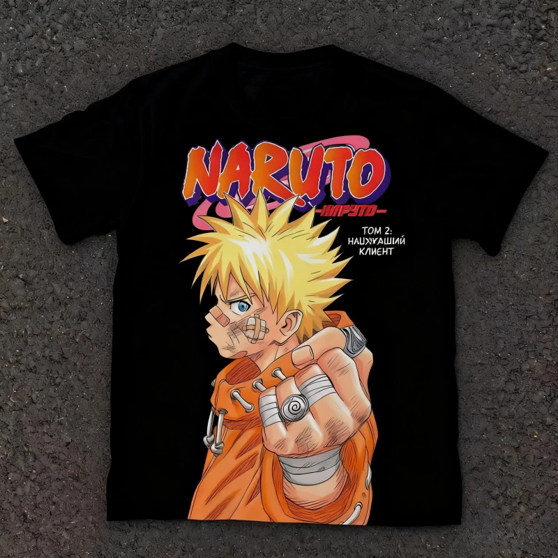 Naruto Manga Retro Cover Naruto Print Kurzarm-Oberteil aus reiner Baumwolle, lockeres Oberteil, Eltern-Kind-Kleidung, geeignet für Männer und Frauen – Detail 8