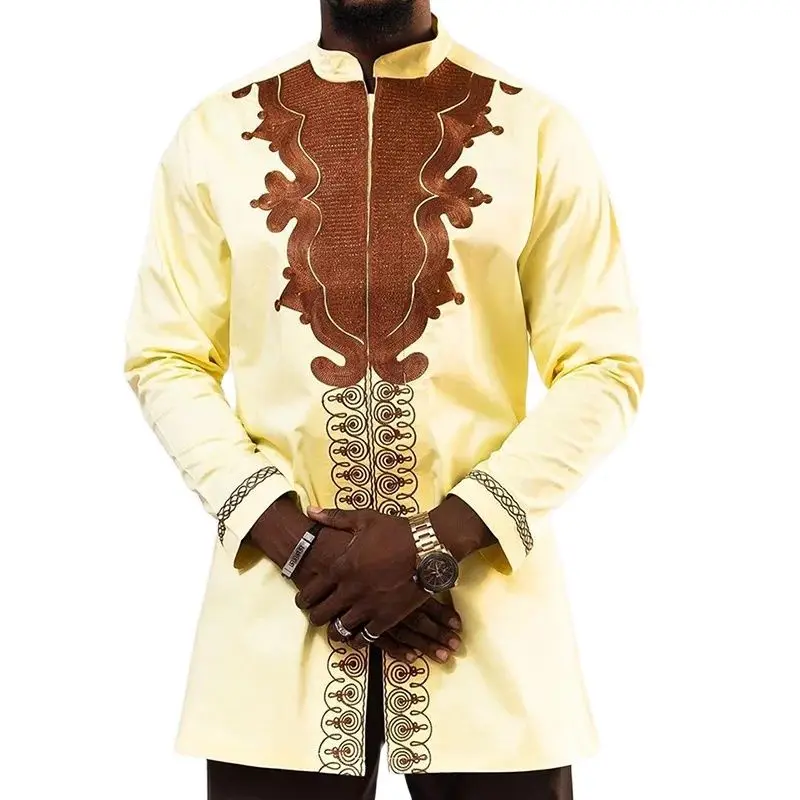 

african traditional dresses shirts for mens clothing fashion kaftan dashiki robe africaine casual african clothes ,Without Pant