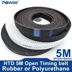 POWGE Neoprene PU HTD 5M Open Timing belt Width 9/10/12/15/20/25/30/35/40/50mm Polyurethane Steel Rubber fiberglass HTD5M pulley