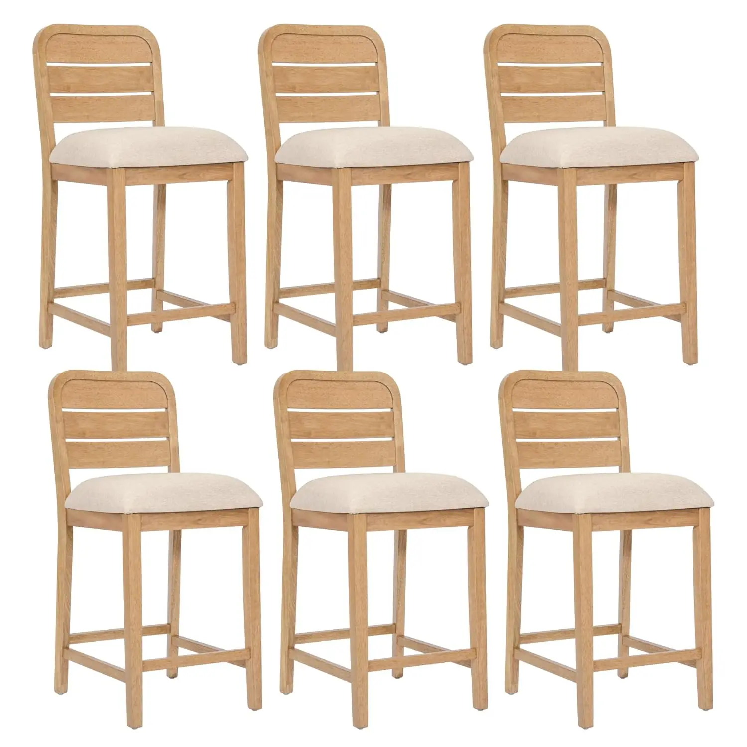 

26" Upholstered Counter Height Bar Stools 6pcs Wood Ladder Back Rustic Kitchen Island Pub Beige, Customized