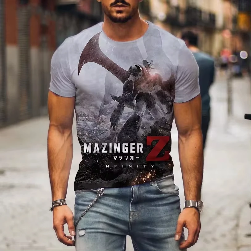 Anime Men\'s T-shirt Mazinger Z Robot Pattern T-shirt 3D Printed Street Fashion Oversized Fashionable Men\'s Short Sleeved Shirt