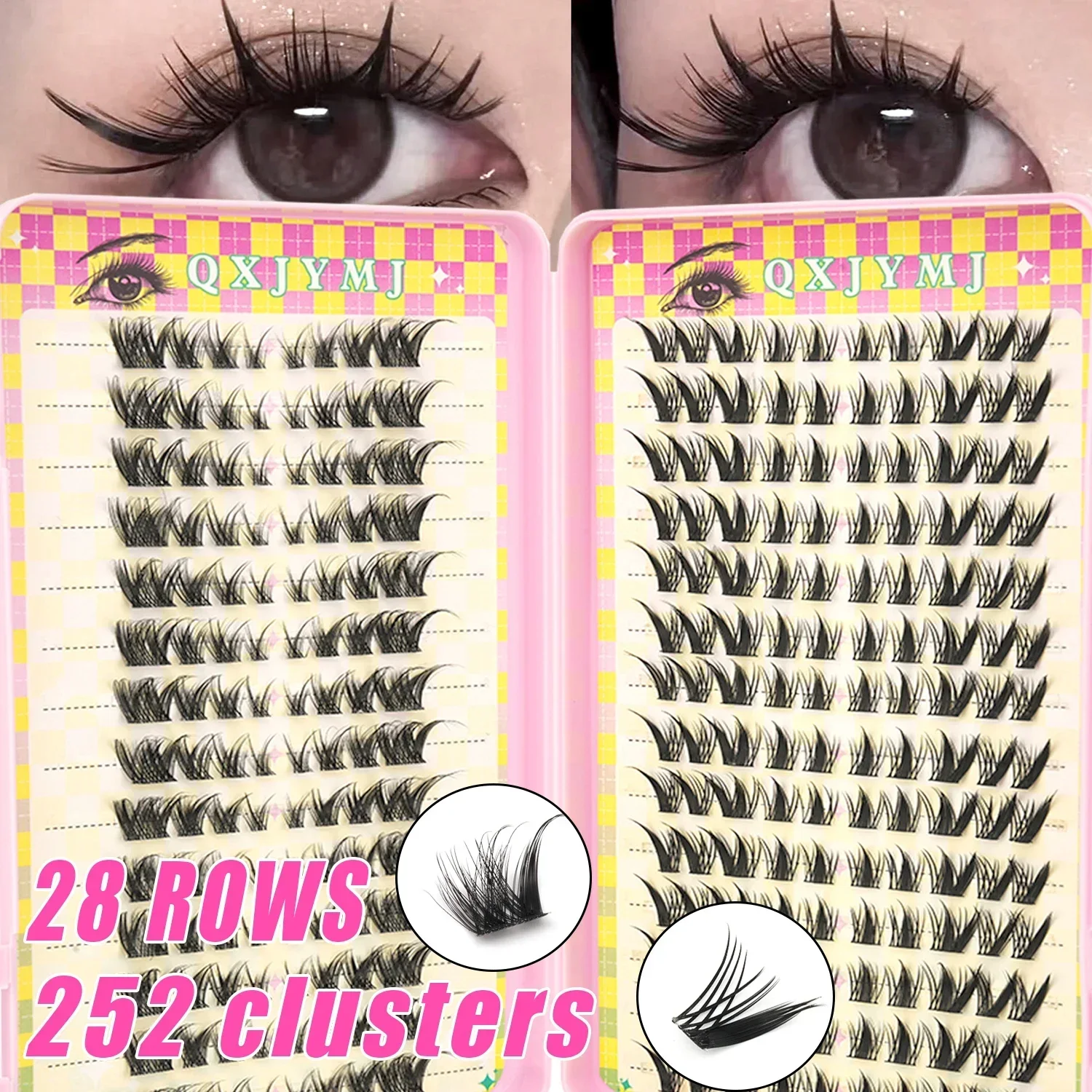 252 Clusters Nine‑Tailed Rabbit Cluster Lashes 28 Rows 8‑15mm Mixed Length DIY Soft Self‑Apply Individual Eyelash Extensions