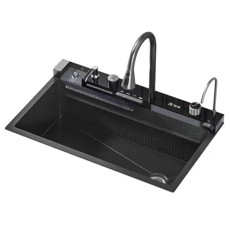 

Умная кухонная мойка с водопадом из нержавеющей стали 304, двойная чаша, квадратная форма, счетчик/под креплением, два